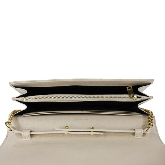 YVES SAINT LAURENT  Envelope Grain De Poudre Chevron Leather Wallet On Chain Bei - Picture 9 of 12